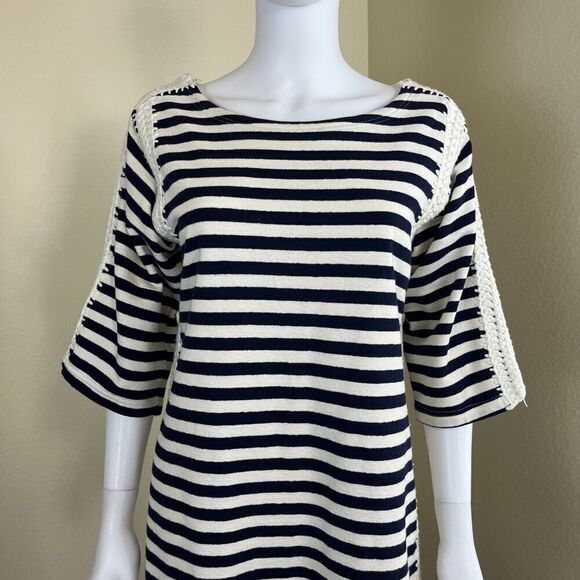 Pepin Women's Size M Breton Striped Crochet Shift Mini Dress Nautical Cotton - Picture 4 of 16